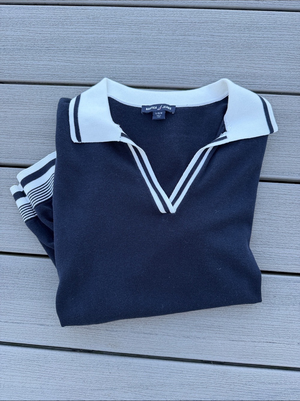 Nautica Navy V‑Neck Sweater with White Trim